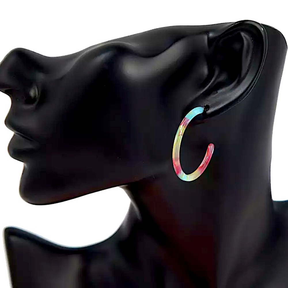 ⚜️[𝟯/$𝟭𝟴]⚜️Tan Black Acrylic Hoop Earrings NEW - Picture 2 of 10